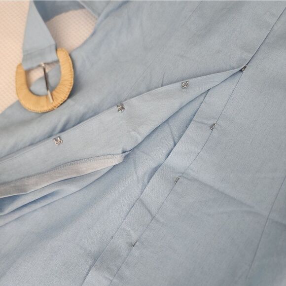 FOR CYNTHIA dress linen viscose blend side pockets belted short sleeve - Picture 6 of 13